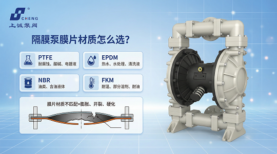 隔膜泵膜片材质怎么选？PTFE、EPDM、NBR、FKM适用介质与选型要点