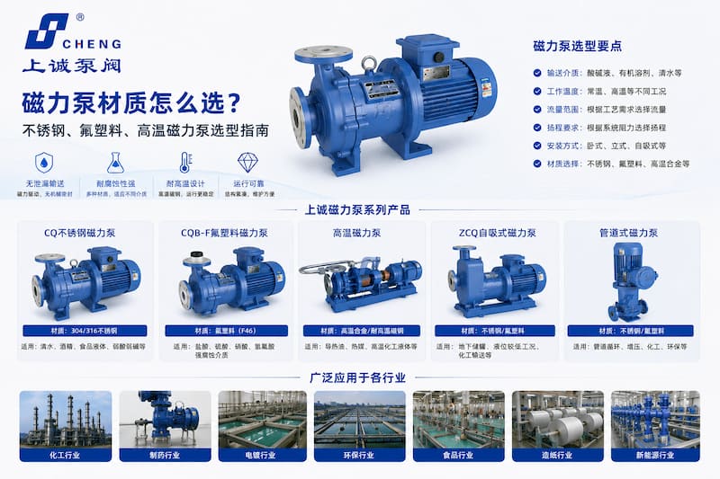 磁力泵材质怎么选?不锈钢、氟塑料、高温磁力泵选型指南|上诚泵阀
