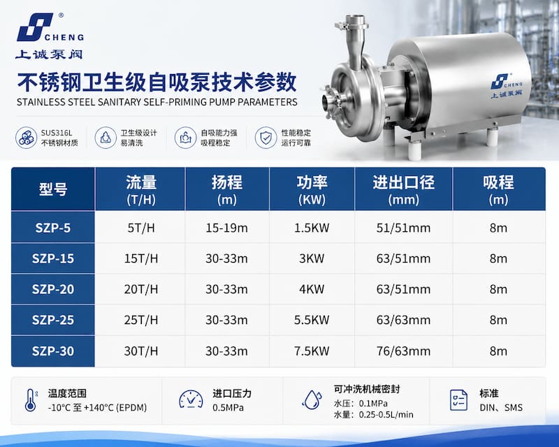 不锈钢卫生级自吸泵｜SZP卫生级自吸泵结构特点与食品制药应用
